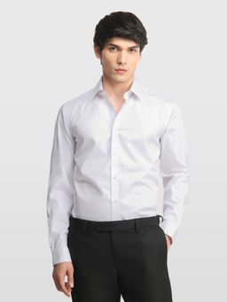 Arrow Newyork - White Self Design Cotton Slim Fit Shirt