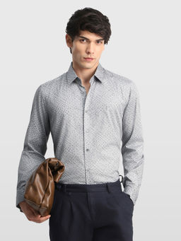 Arrow Newyork - Grey Printed Cotton Slim Fit Shirt