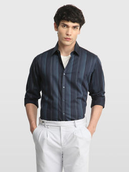 Arrow Newyork - Blue Stripes Cotton Slim Fit Shirt