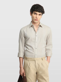 Arrow Newyork - Beige Stripes Cotton Slim Fit Shirt