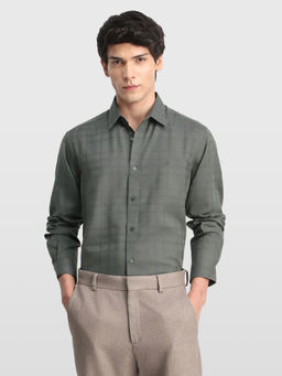 Arrow Newyork - Green Self Design Cotton Slim Fit Shirt