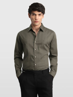 Arrow Newyork - Green Stripes Cotton Slim Fit Shirt