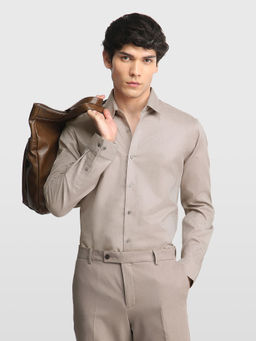 Arrow Newyork - Beige Self Design Cotton Slim Fit Shirt