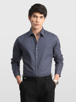 Arrow Newyork - Grey Solid Cotton Slim Fit Shirt