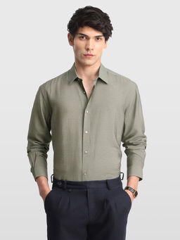 Arrow Newyork - Green Self Design Rayon Slim Fit Shirt