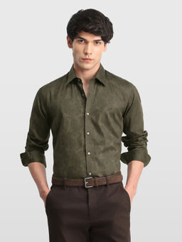 Arrow Newyork - Green Printed Cotton Slim Fit Shirt