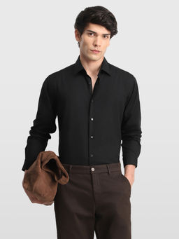 Arrow Newyork - Black Solid Microfibre Slim Fit Shirt