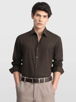 Arrow Newyork - Brown Solid Microfibre Slim Fit Shirt