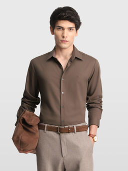 Arrow Newyork - Brown Solid Tencel Slim Fit Shirt