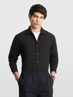 Arrow Newyork - Black Self Design Polyester Slim Fit Shirt