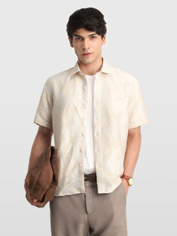 Arrow Newyork - Beige Self Design Rayon Relaxed Fit Shirt