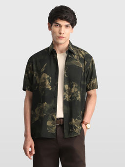 Arrow Newyork - Black Floral Rayon Relaxed Fit Shirt