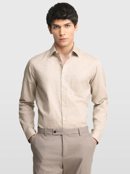 Arrow - Beige Self Design Cotton Regular Fit Shirt