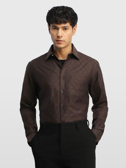 Arrow - Brown Self Design Cotton Regular Fit Shirt