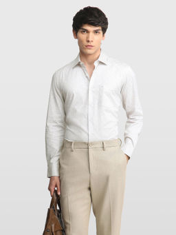 Arrow - Off White Self Design Cotton Regular Fit Shirt