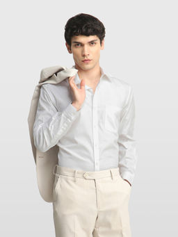 Arrow - White Self Design Cotton Regular Fit Shirt