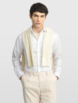 Arrow - White Self Design Cotton Regular Fit Shirt