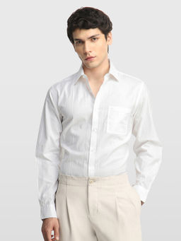Arrow - White Self Design Cotton Regular Fit Shirt