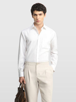 Arrow - White Self Design Cotton Regular Fit Shirt