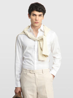 Arrow - White Self Design Cotton Regular Fit Shirt