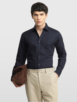 Arrow - Navy Blue Textured Cotton Regular Fit Shirt