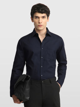 Arrow - Navy Blue Textured Cotton Regular Fit Shirt