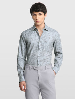 Arrow - Grey Floral Cotton Regular Fit Shirt