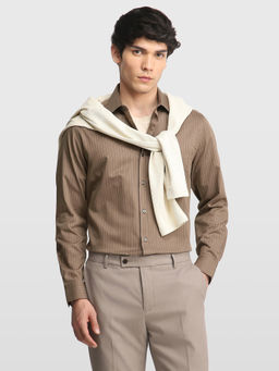 Arrow - Brown Stripes Cotton Regular Fit Shirt
