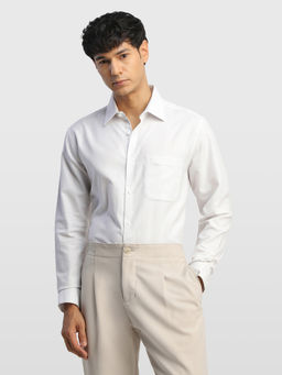 Arrow - White Self Design Cotton Regular Fit Shirt