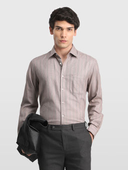 Arrow - Brown Stripes Cotton Regular Fit Shirt