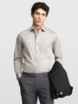 Arrow - Grey Self Design Cotton Slim Fit Shirt