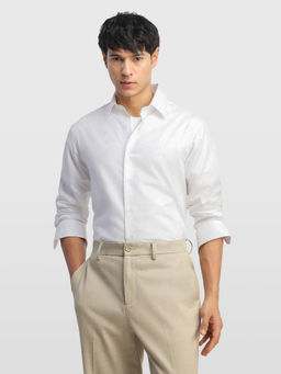 Arrow - White Self Design Cotton Tailored Fit Shirt