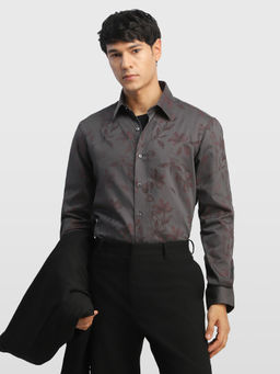 Arrow - Grey Self Design Cotton Tailored Fit Shirt