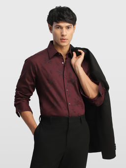 Arrow - Red Self Design Cotton Tailored Fit Shirt