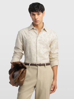 Arrow - Beige Self Design Cotton Tailored Fit Shirt