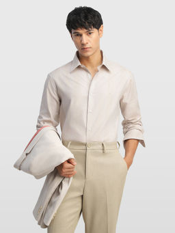 Arrow - Beige Self Design Cotton Tailored Fit Shirt