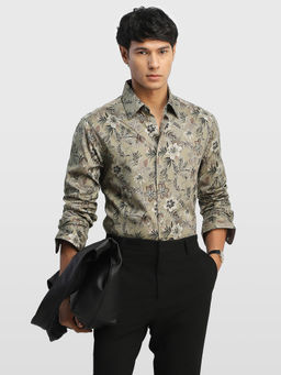 Arrow - Green Floral Cotton Tailored Fit Shirt