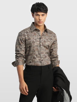 Arrow - Brown Printed Cotton Tailored Fit Shirt