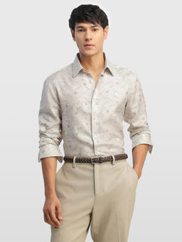 Arrow - Beige Floral Polyester Tailored Fit Shirt
