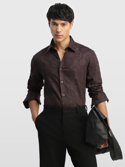 Arrow - Brown Self Design Cotton Tailored Fit Shirt