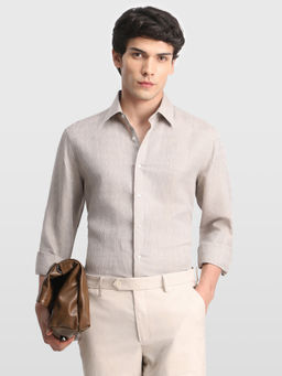 Arrow - Beige Self Design Linen Tailored Fit Shirt