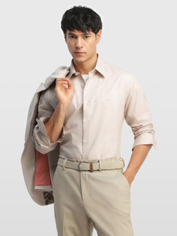 Arrow - Beige Checks Cotton Tailored Fit Shirt