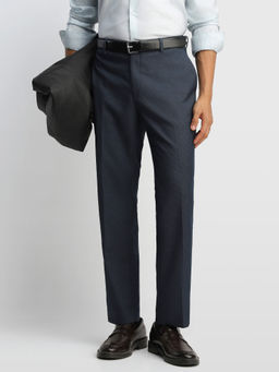 Arrow - Blue Textured Polyester Regular Fit Trouser