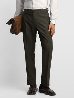 Arrow - Green Solid Polyester Regular Fit Trouser