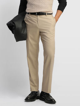 Arrow - Beige Checks Polyester Regular Fit Trouser