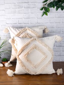 Eyda - Super Soft Velvet Ivory Color Set Of 2 Cushion Cover-18X18 Inchs