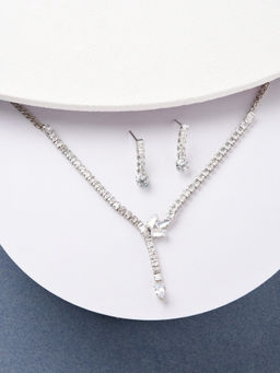 Fida - Wedding Ethnic Classic Silver Cz Choker Necklace and Earring Set for Women