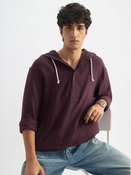 The Souled Store - Wine Textured Full Sleeves Hoodie