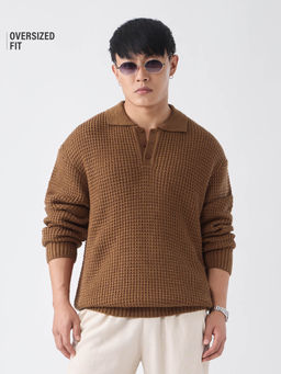 The Souled Store - Brown Textured Full Sleeves Pullover Sweater