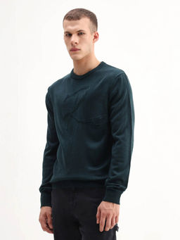Rare Rabbit - Teal Textured Full Sleeves Sweater